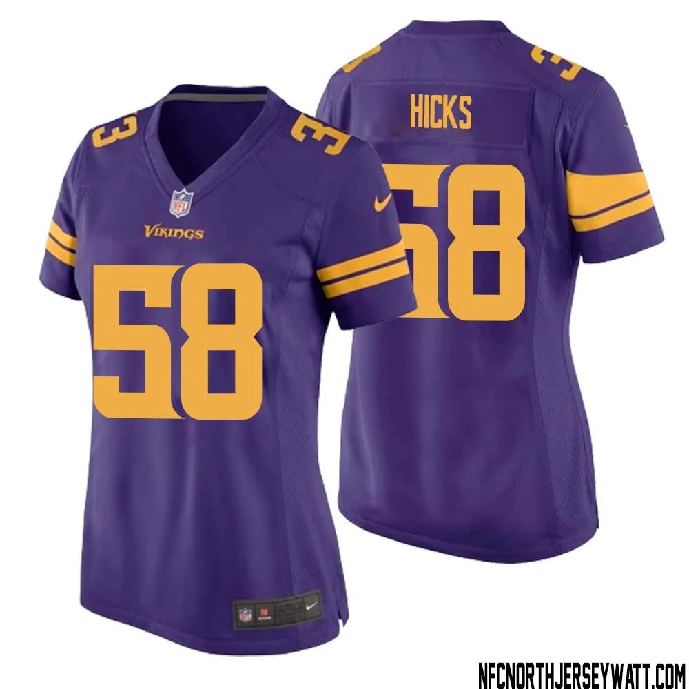 Jordan Hicks No 58 Women Purple Minnesota Vikings Alternate Game Jersey