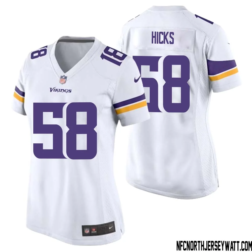 Jordan Hicks No 58 Women White Minnesota Vikings Game Player Away Jersey