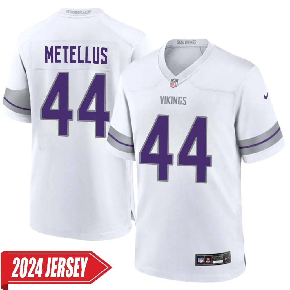 Josh Metellus No 44 Men s Minnesota Vikings White Alternate Custom Game 2024 Jersey
