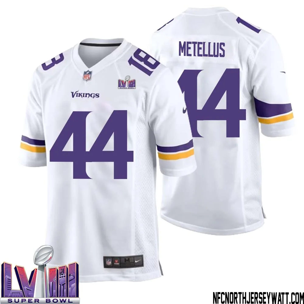 Josh Metellus No 44 Minnesota Vikings Super Bowl LVIII Away Game Jersey White for Men