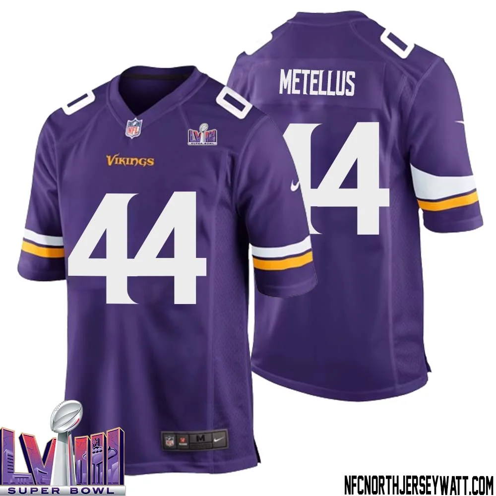 Josh Metellus No 44 Minnesota Vikings Super Bowl LVIII Home Game Jersey Court Purple for Mens 1
