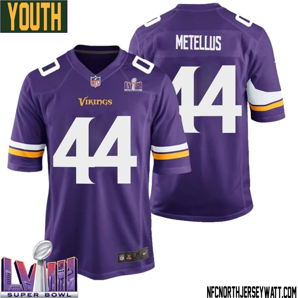 Josh Metellus No 44 Minnesota Vikings Super Bowl LVIII Home Game Jersey Court Purple for Youth