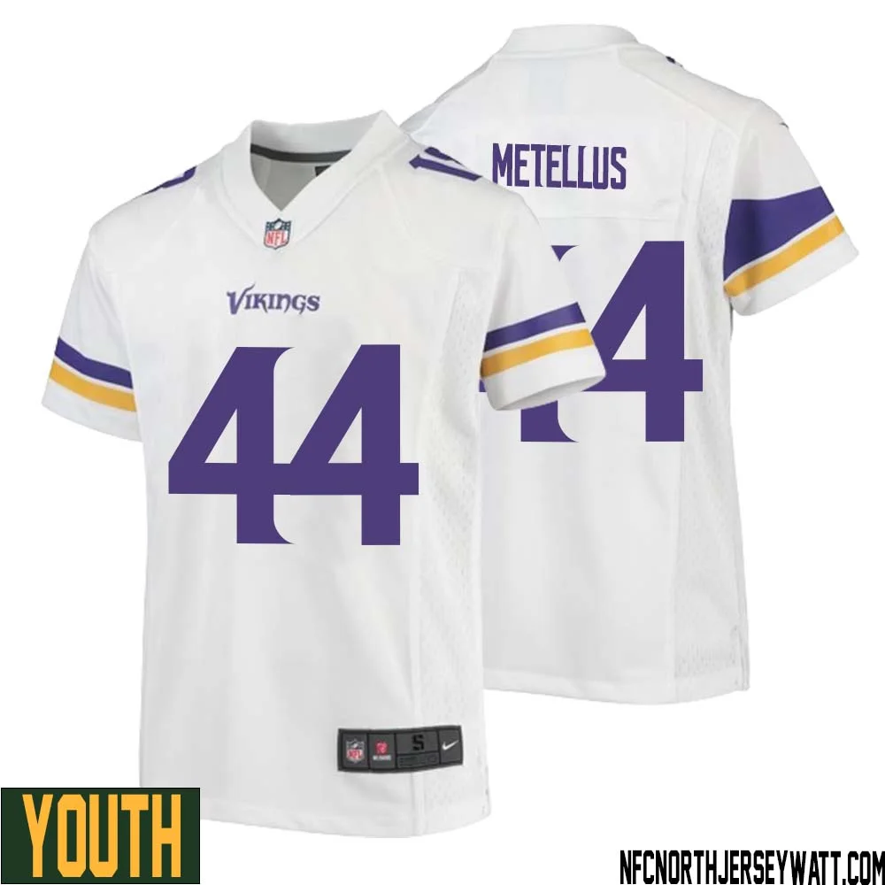 Josh Metellus No 44 Youth White Minnesota Vikings Game Player Away Jersey 1