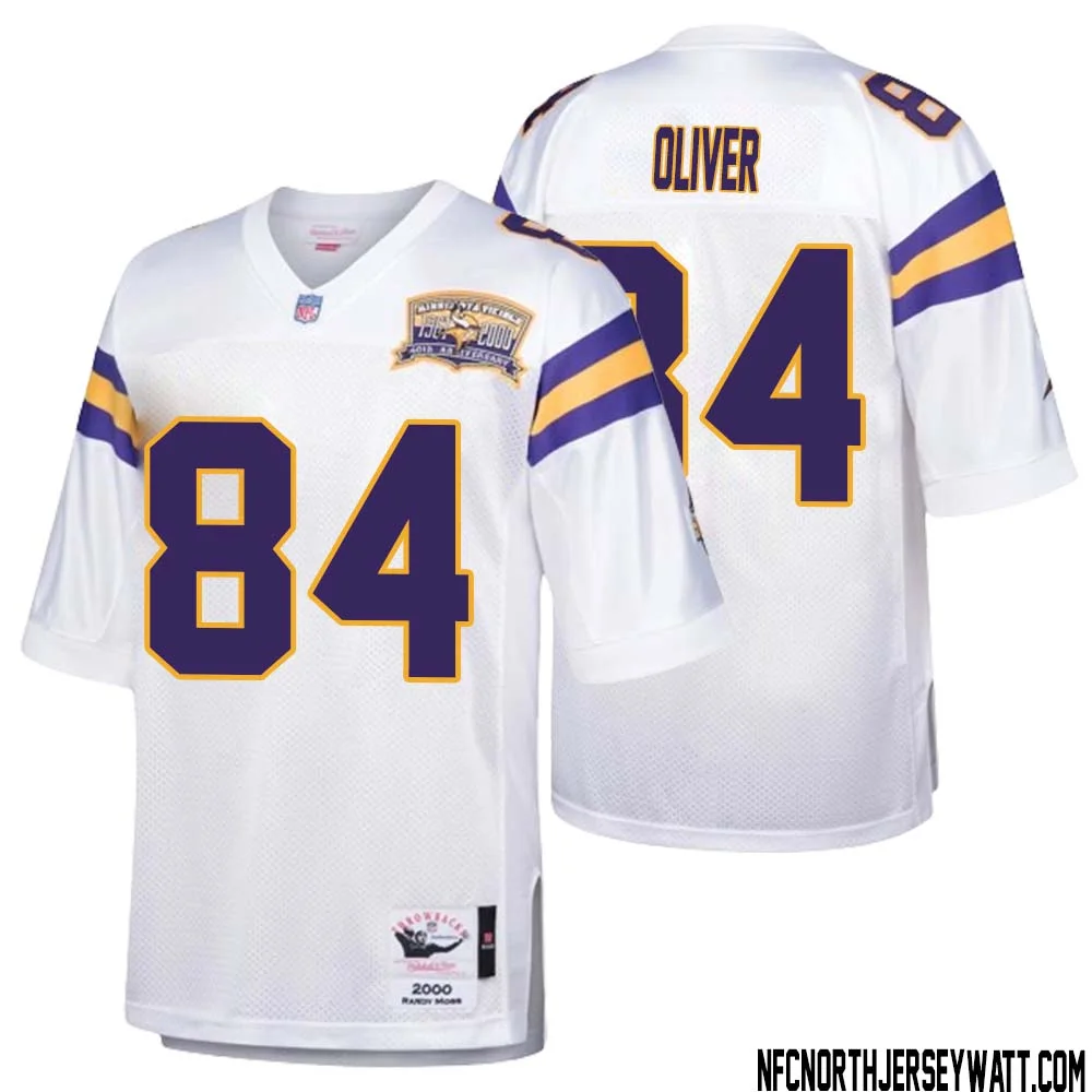 Josh Oliver No 84 Men Mitchell Ness White Minnesota Vikings Authentic Throwback Retired Player Jersey