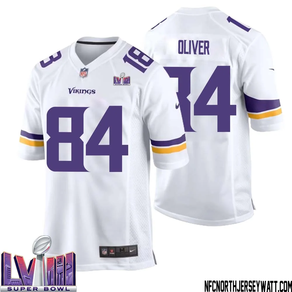 Josh Oliver No 84 Minnesota Vikings Super Bowl LVIII Away Game Jersey White for Men 1
