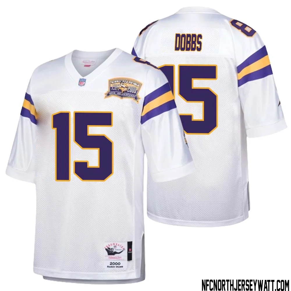 Joshua Dobbs No 15 Men Mitchell Ness White Minnesota Vikings Authentic Throwback Retired Player Jersey