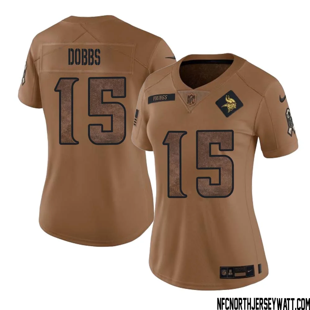 Joshua Dobbs No 15 Women Brown Minnesota Vikings 2023 Salute To Service Limited Jersey 1