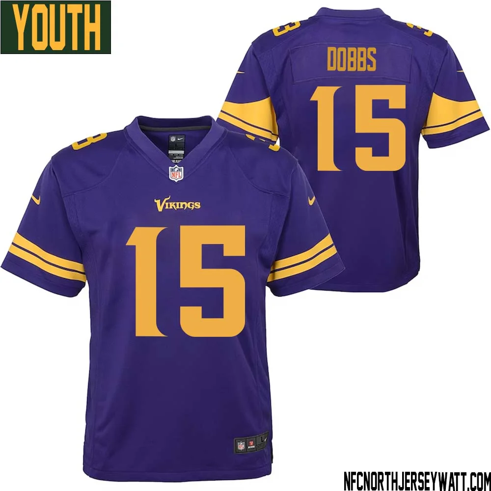 Joshua Dobbs No 15 Youth Purple Minnesota Vikings Color Rush Vapor Untouchable Limited Jersey 1
