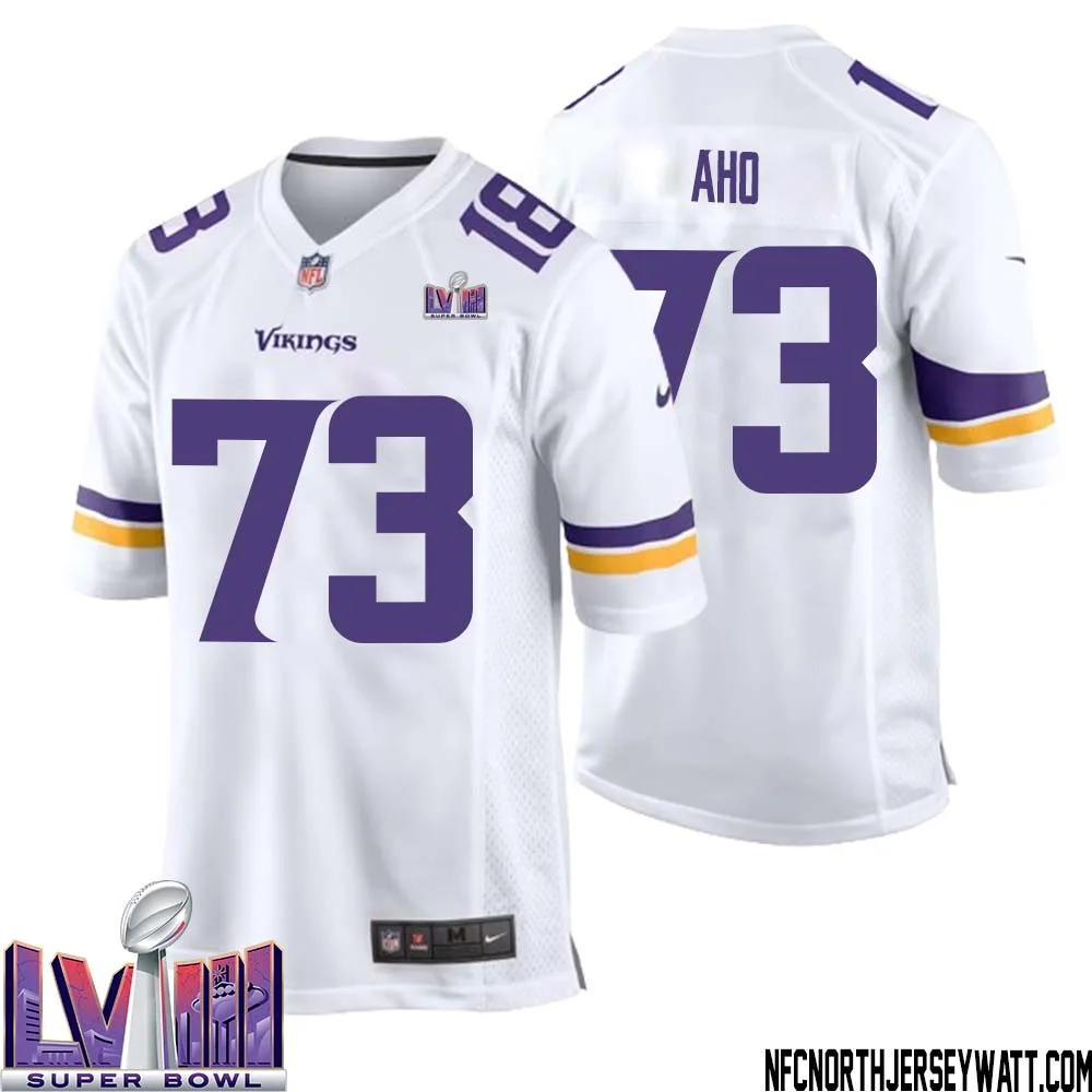Junior Aho No 73 Minnesota Vikings Super Bowl LVIII Away Game Jersey White for Men