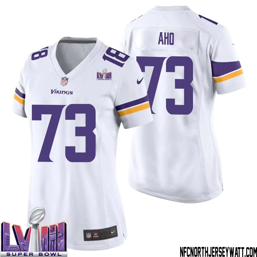 Junior Aho No 73 Minnesota Vikings Super Bowl LVIII Away Game Jersey White for Women