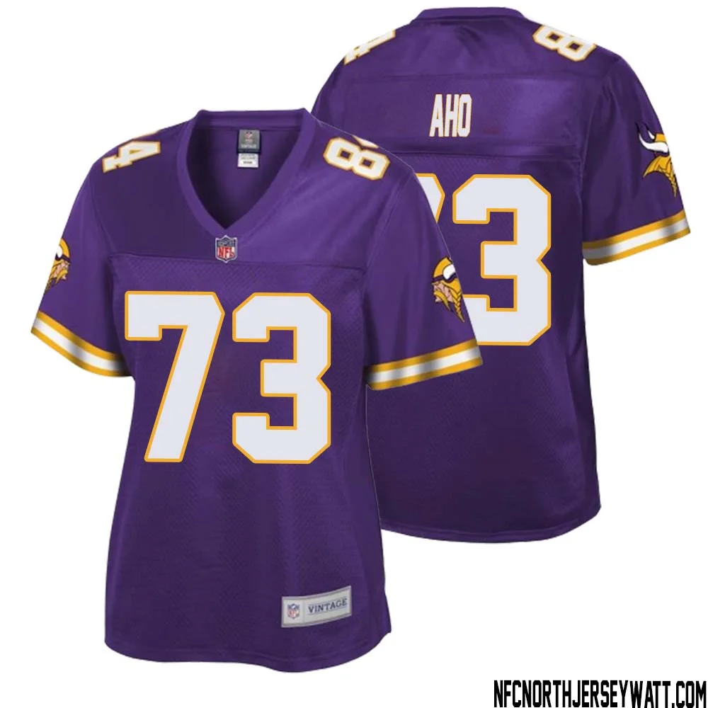 Junior Aho No 73 Women NFL Pro Line Purple Minnesota Vikings Retired Player Replica Jersey 1