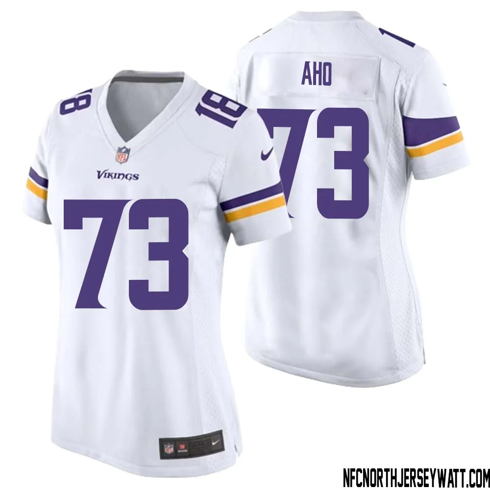 Junior Aho No 73 Women White Minnesota Vikings Game Player Away Jersey 1
