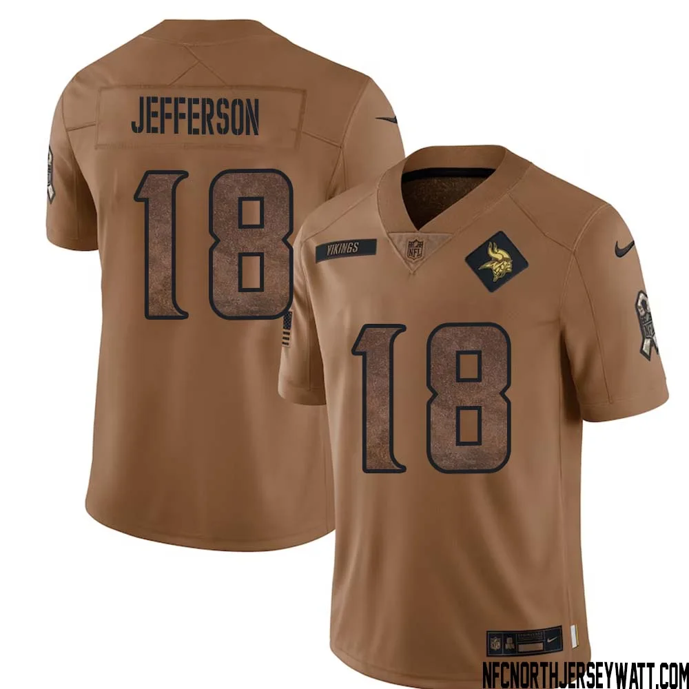 Justin Jefferson No 18 Men Brown Minnesota Vikings 2023 Salute To Service Limited Jersey 1