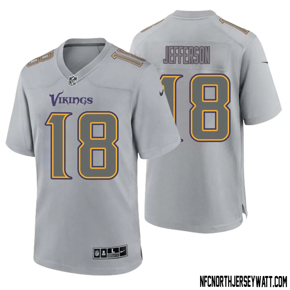 Justin Jefferson No 18 Men Gray Minnesota Vikings Atmosphere Fashion Game Jersey 1