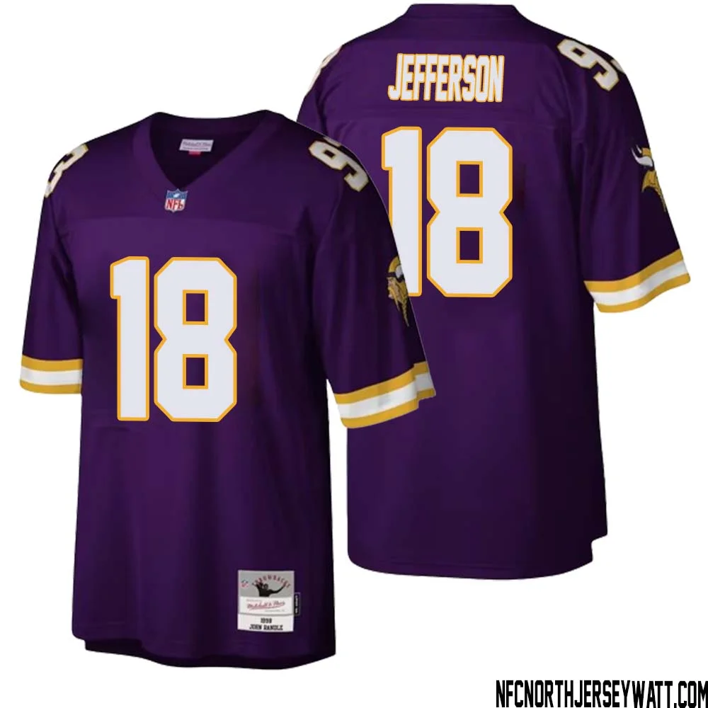 Justin Jefferson No 18 Men Mitchell Ness Purple Minnesota Vikings Legacy Replica Jersey 1