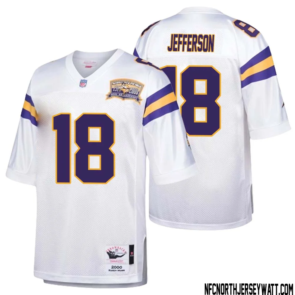 Justin Jefferson No 18 Men Mitchell Ness White Minnesota Vikings Authentic Throwback Retired Player Jersey