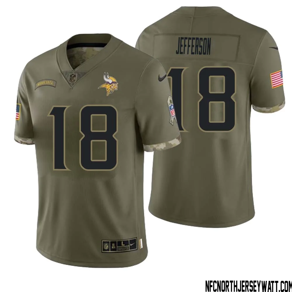 Justin Jefferson No 18 Men Olive Minnesota Vikings 2022 Salute To Service Retired Player Limited Jersey