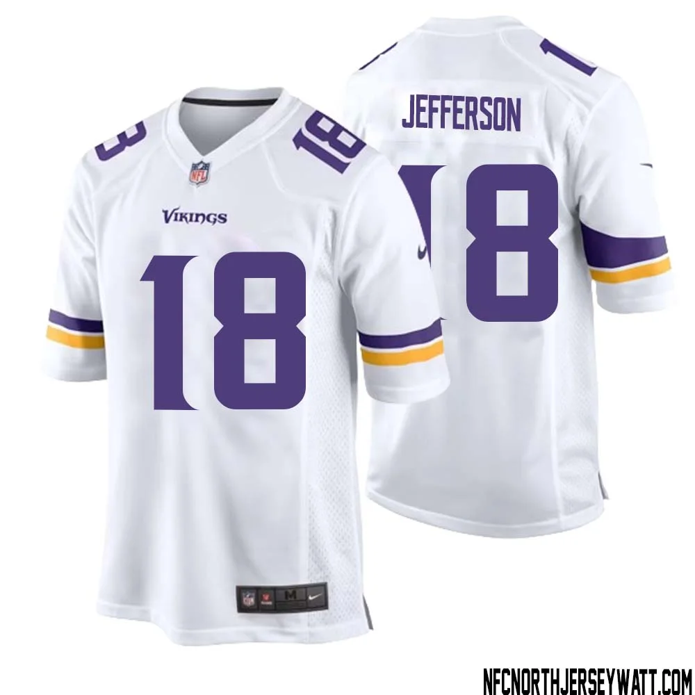 Justin Jefferson No 18 Men White Minnesota Vikings Game Player Away Jersey 1