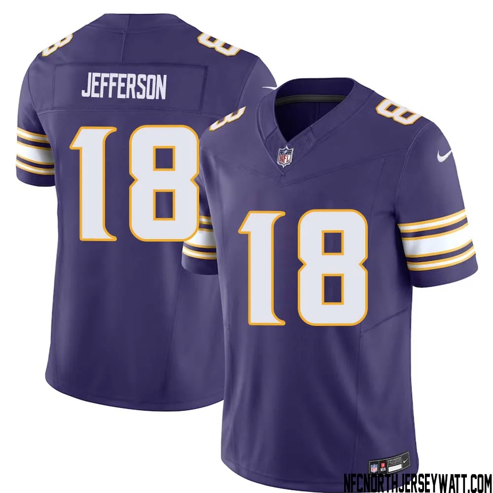 Justin Jefferson No 18 Mens Purple Minnesota Vikings Vapor F.U.S.E. Limited Jersey 1