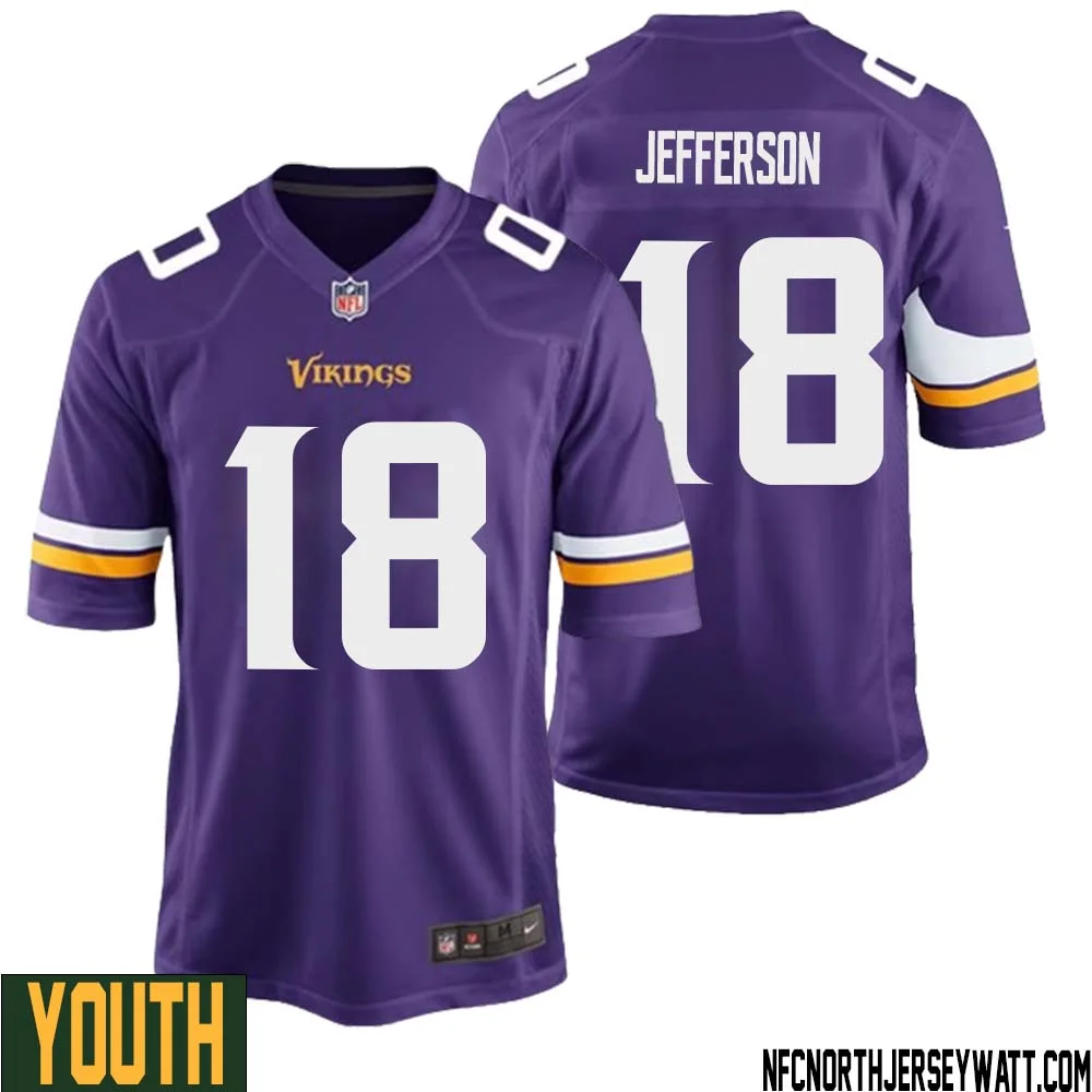 Justin Jefferson No 18 Minnesota Vikings Game Jersey Court Purple for Youth