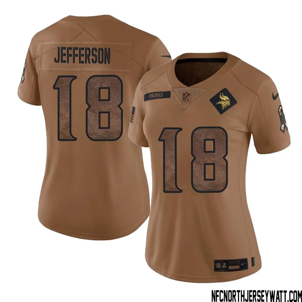 Justin Jefferson No 18 Women Brown Minnesota Vikings 2023 Salute To Service Limited Jersey