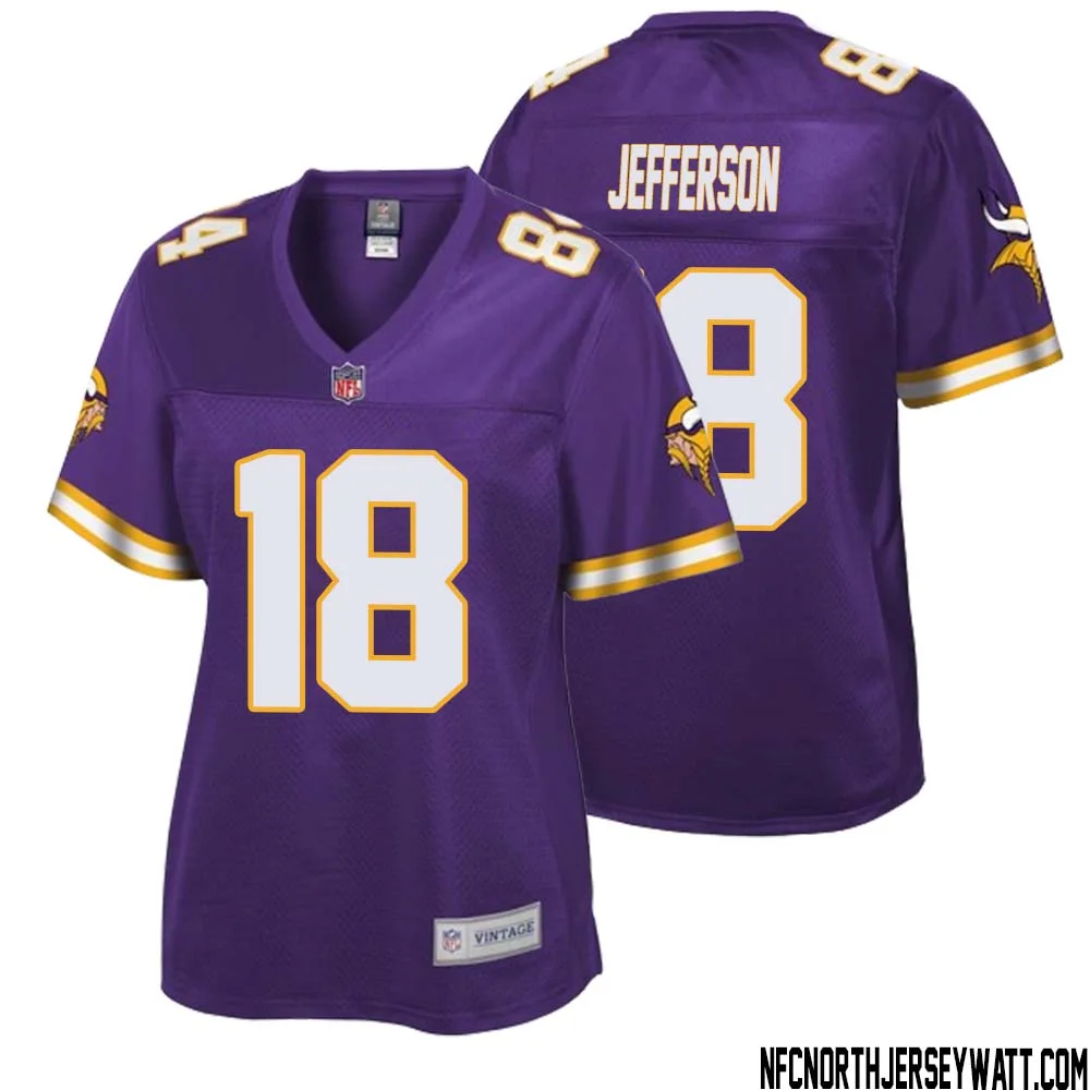 Justin Jefferson No 18 Women NFL Pro Line Purple Minnesota Vikings Retired Player Replica Jersey 1