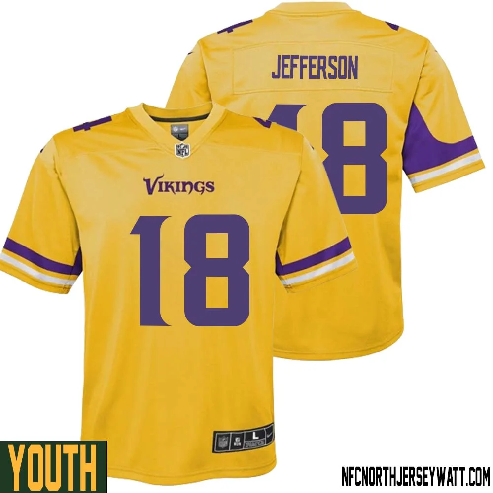 Justin Jefferson No 18 Youth Minnesota Vikings Gold Inverted Legend Jersey 1