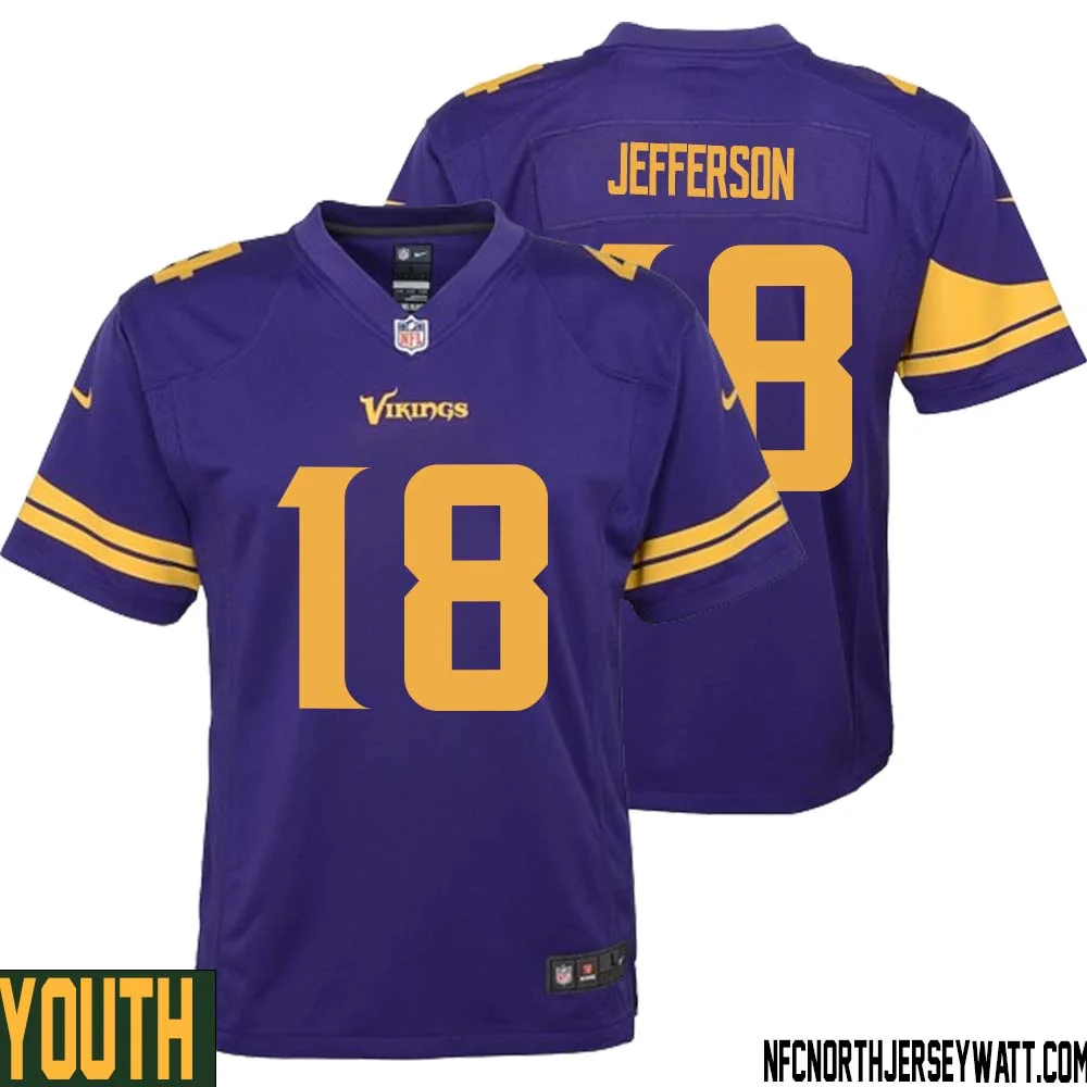 Justin Jefferson No 18 Youth Purple Minnesota Vikings Alternate Game Jersey 1