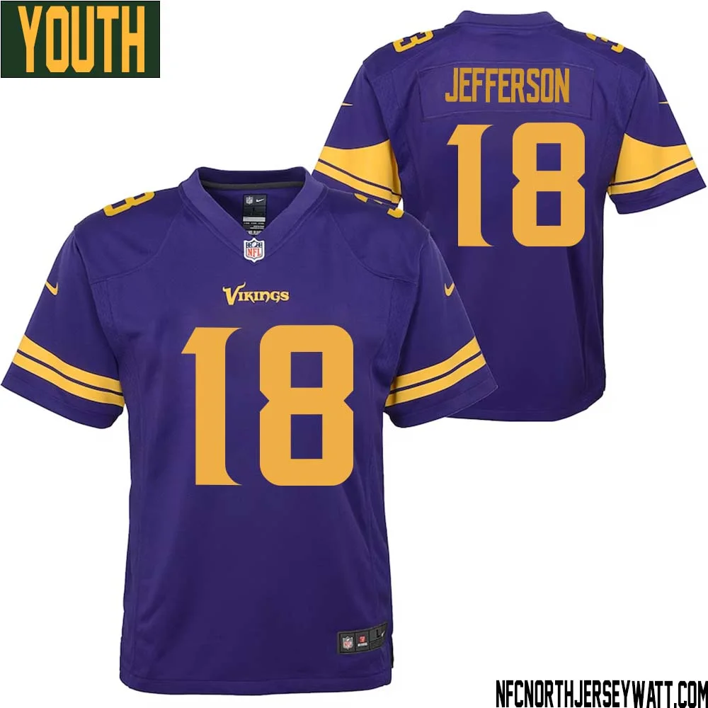 Justin Jefferson No 18 Youth Purple Minnesota Vikings Color Rush Vapor Untouchable Limited Jersey 1