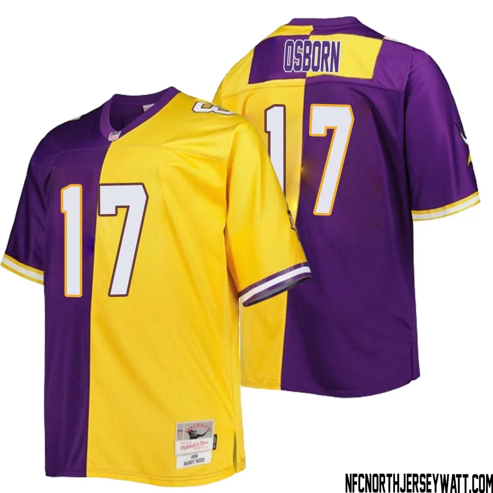 K.J. Osborn No 17 Men Mitchell Ness Purple Gold Minnesota Vikings Big Tall Split Legacy Retired Player Replica Jersey