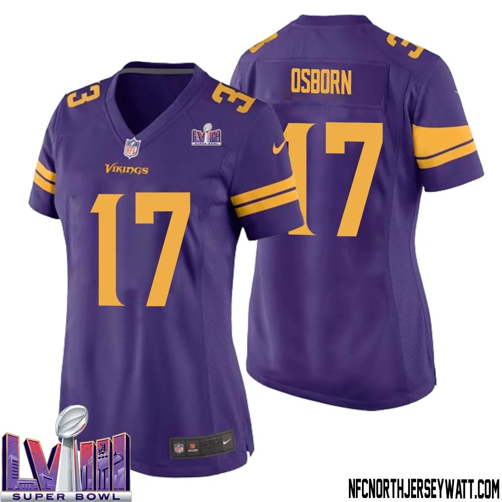 K.J. Osborn No 17 Minnesota Vikings Super Bowl LVIII Alternate Game Jersey Purple for Women
