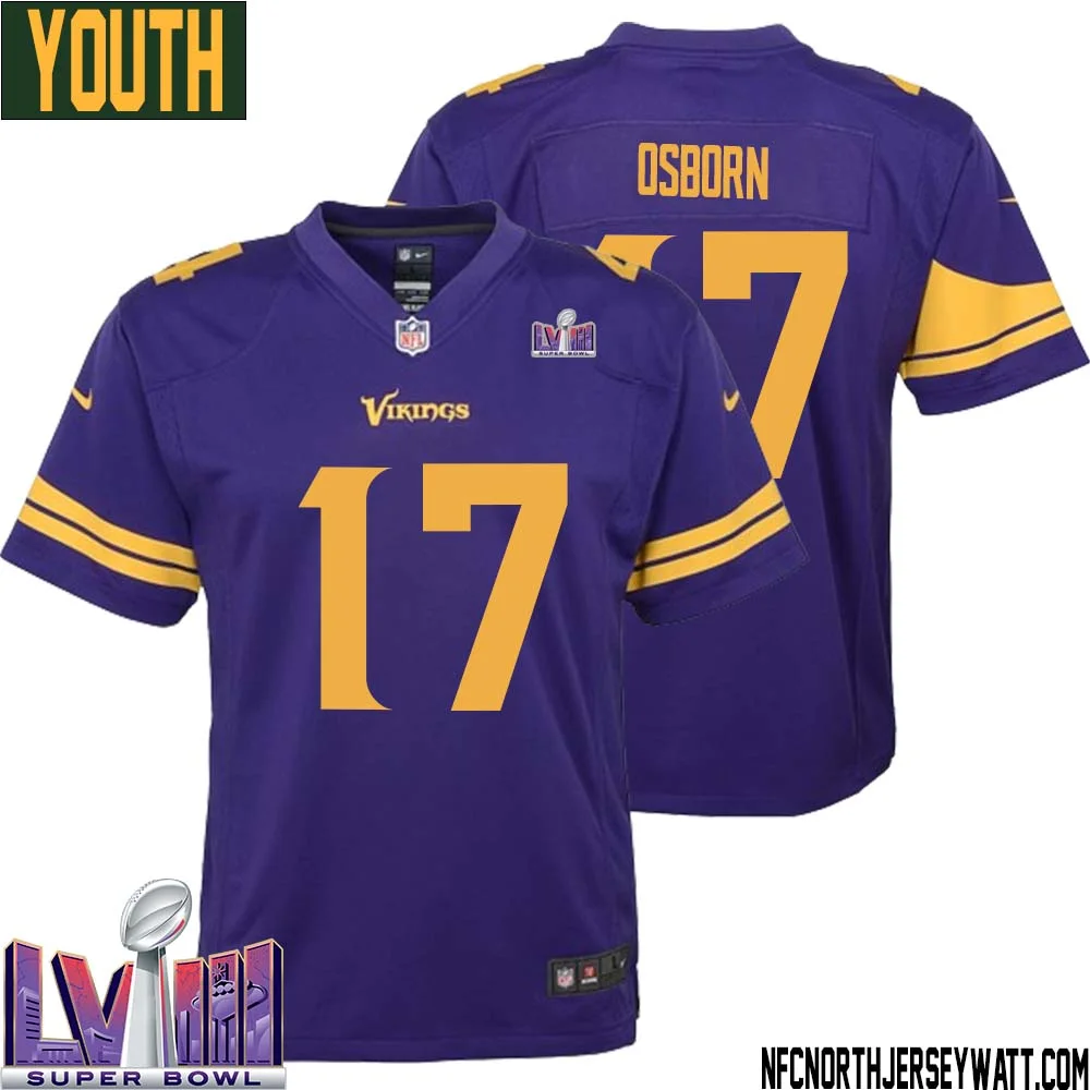 K.J. Osborn No 17 Minnesota Vikings Super Bowl LVIII Alternate Game Jersey Purple for Youth 1