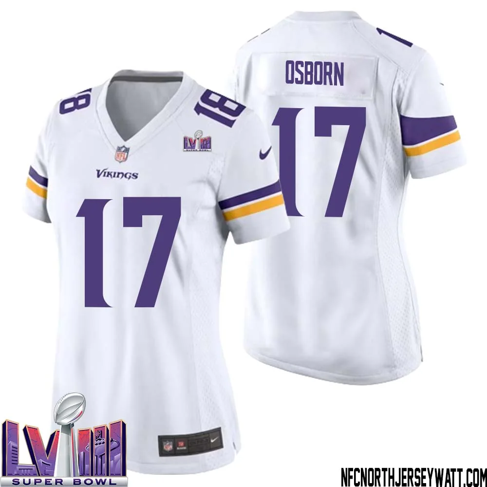 K.J. Osborn No 17 Minnesota Vikings Super Bowl LVIII Away Game Jersey White for Women