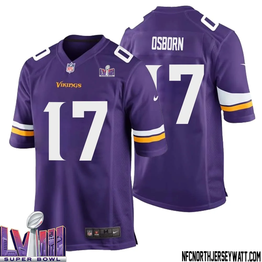 K.J. Osborn No 17 Minnesota Vikings Super Bowl LVIII Home Game Jersey Court Purple for Mens
