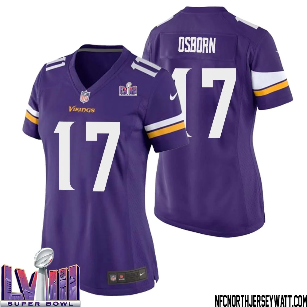 K.J. Osborn No 17 Minnesota Vikings Super Bowl LVIII Home Game Jersey Court Purple for Women 1