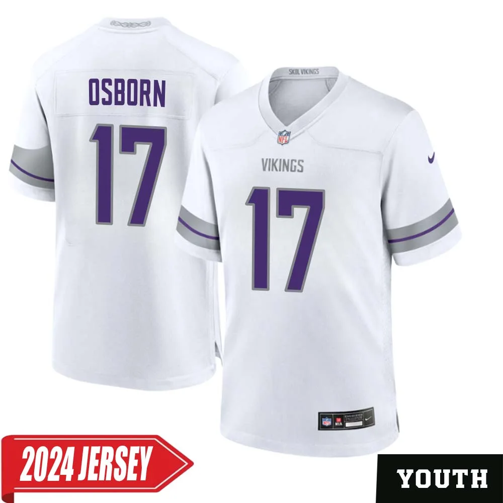 K.J. Osborn No 17 Youth s Minnesota Vikings White Alternate Custom Game 2024 Jersey