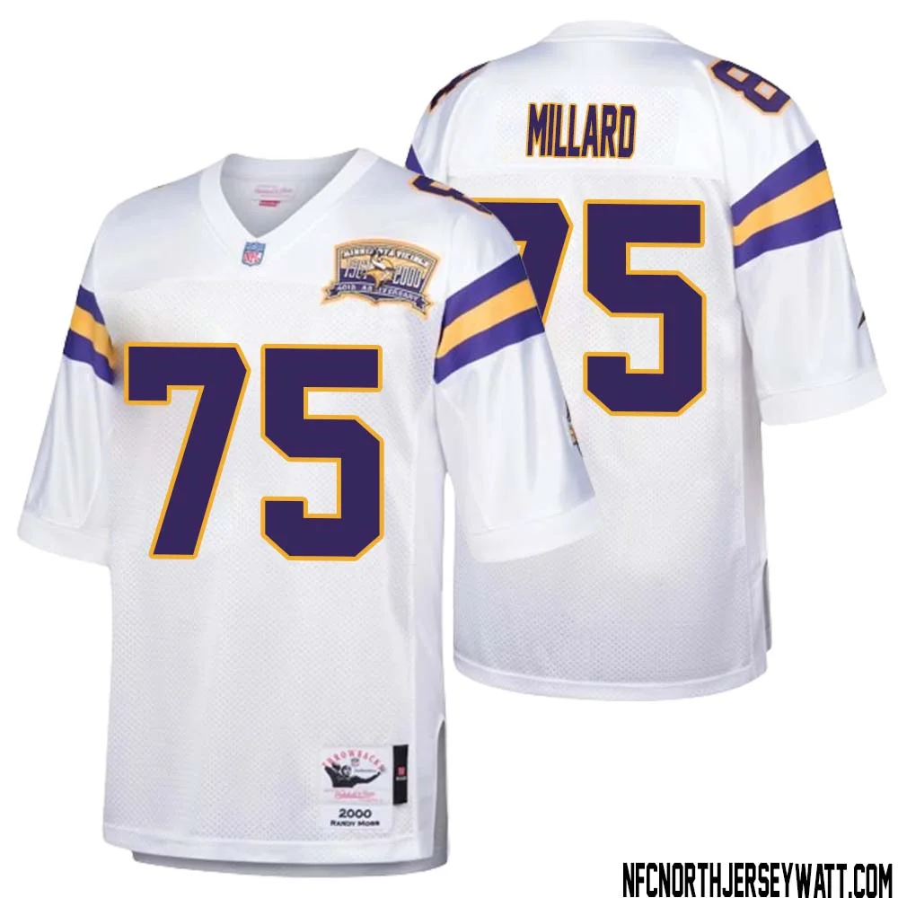 Keith Millard No 75 Men Mitchell Ness White Minnesota Vikings Authentic Throwback Retired Player Jersey