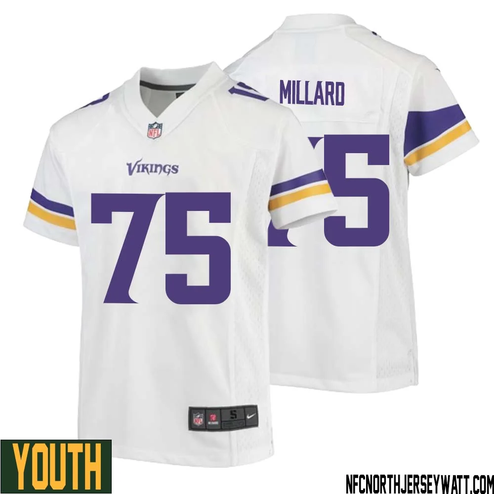 Keith Millard No 75 Youth White Minnesota Vikings Game Player Away Jersey