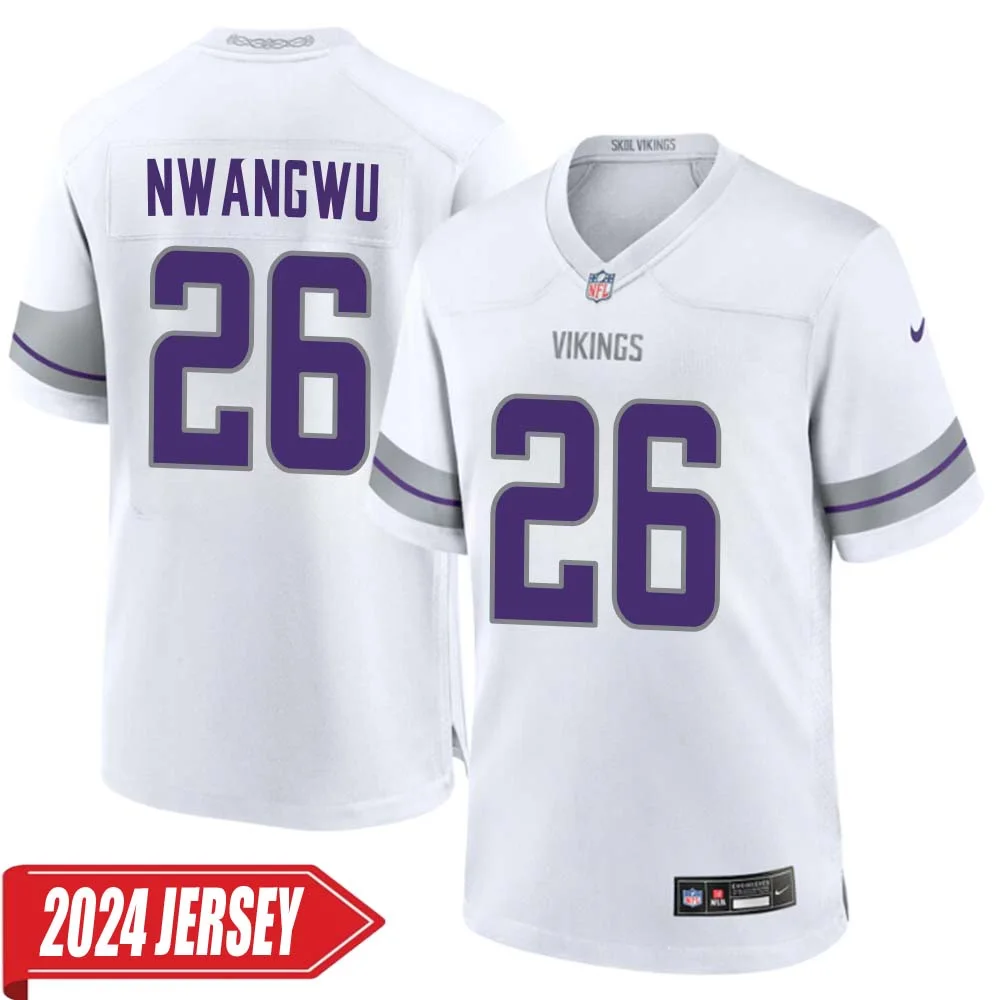 Kene Nwangwu No 26 Men s Minnesota Vikings White Alternate Custom Game 2024 Jersey