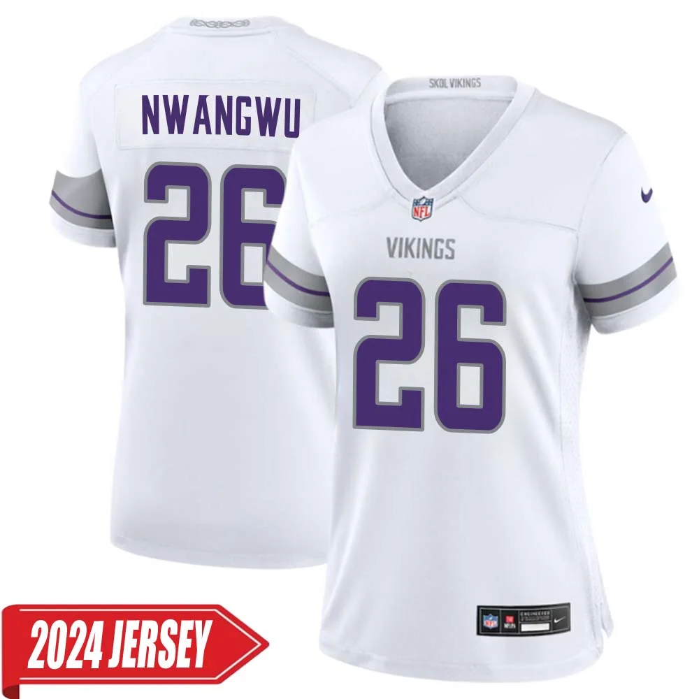 Kene Nwangwu No 26 Woman s Minnesota Vikings White Alternate Custom Game 2024 Jersey