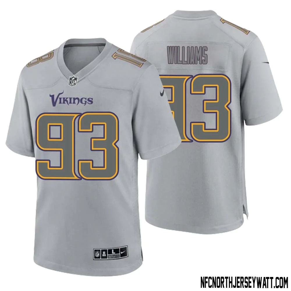 Kevin Williams No 93 Men Gray Minnesota Vikings Atmosphere Fashion Game Jersey