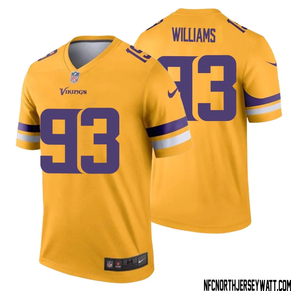 Kevin Williams No 93 Men Minnesota Vikings Gold Inverted Legend Jersey 1