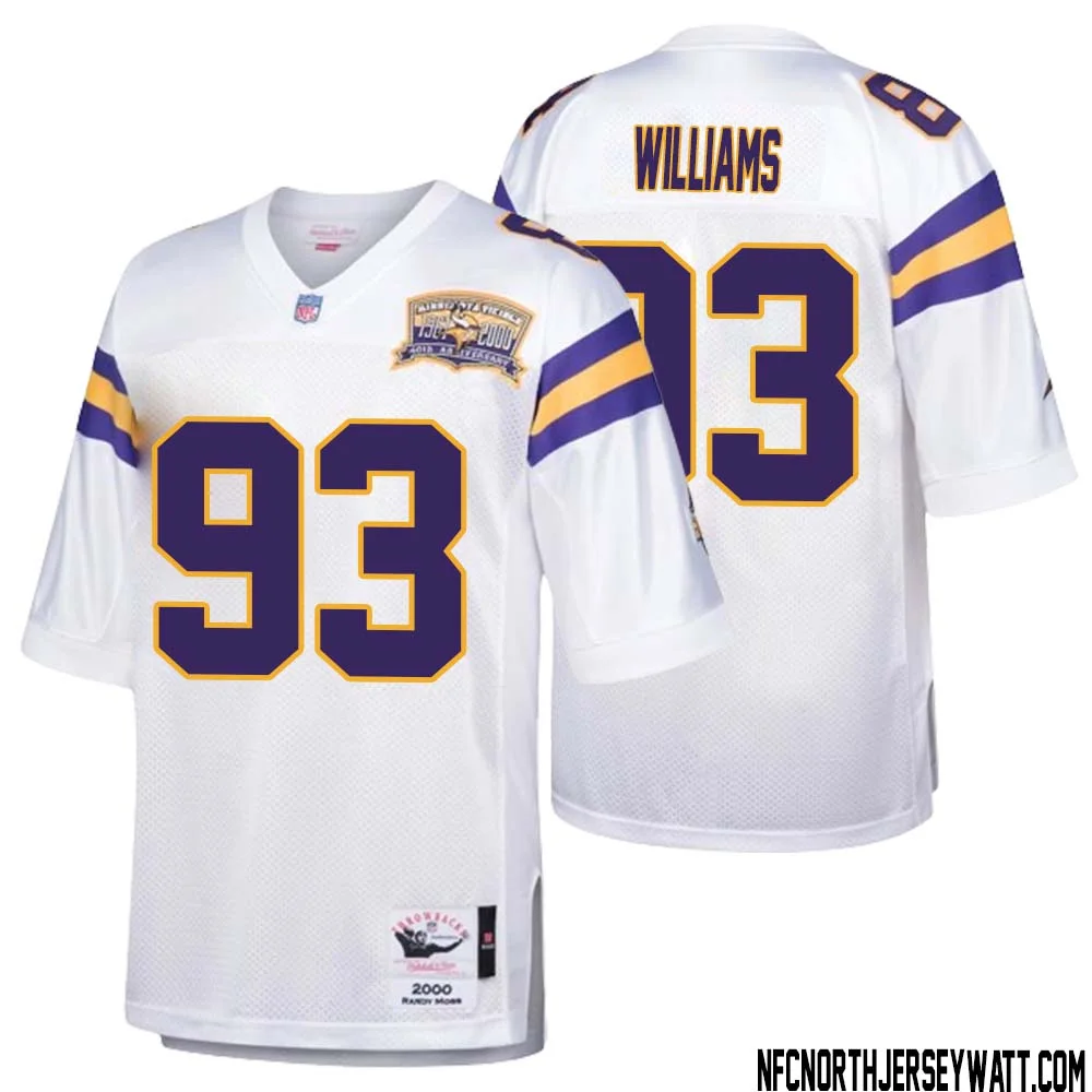 Kevin Williams No 93 Men Mitchell Ness White Minnesota Vikings Authentic Throwback Retired Player Jersey