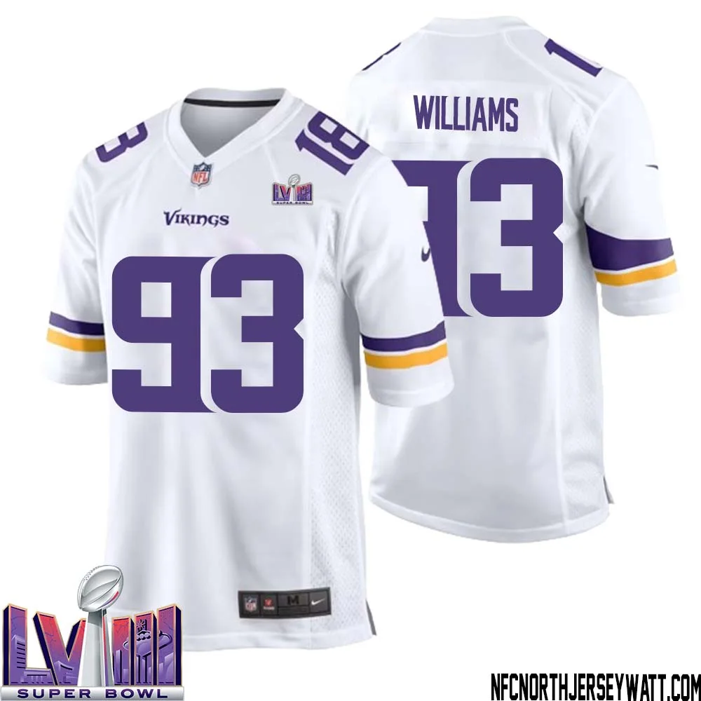 Kevin Williams No 93 Minnesota Vikings Super Bowl LVIII Away Game Jersey White for Men 1