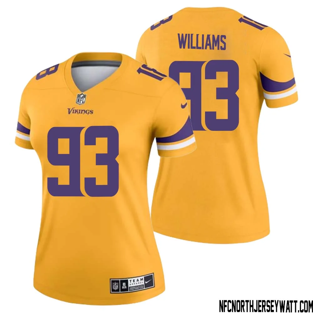 Kevin Williams No 93 Women Minnesota Vikings Gold Inverted Legend Jersey