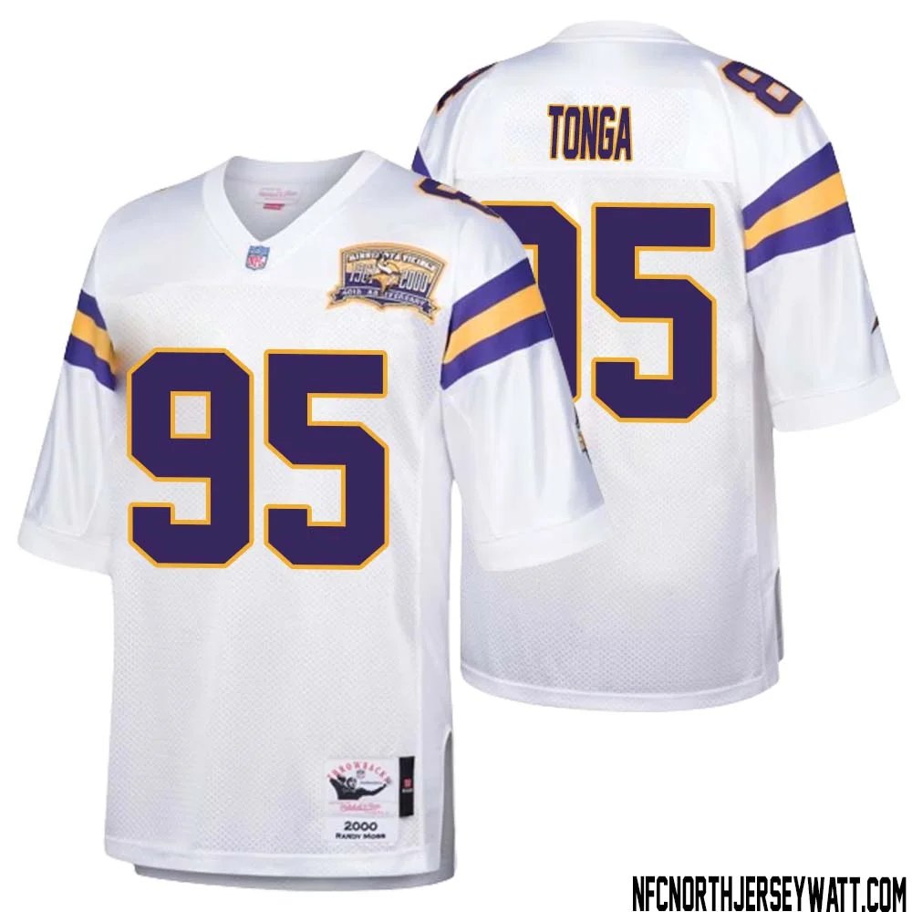 Khyiris Tonga No 95 Men Mitchell Ness White Minnesota Vikings Authentic Throwback Retired Player Jersey 1