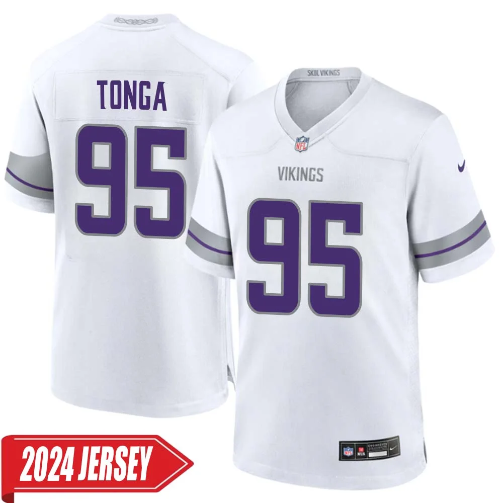 Khyiris Tonga No 95 Men s Minnesota Vikings White Alternate Custom Game 2024 Jersey