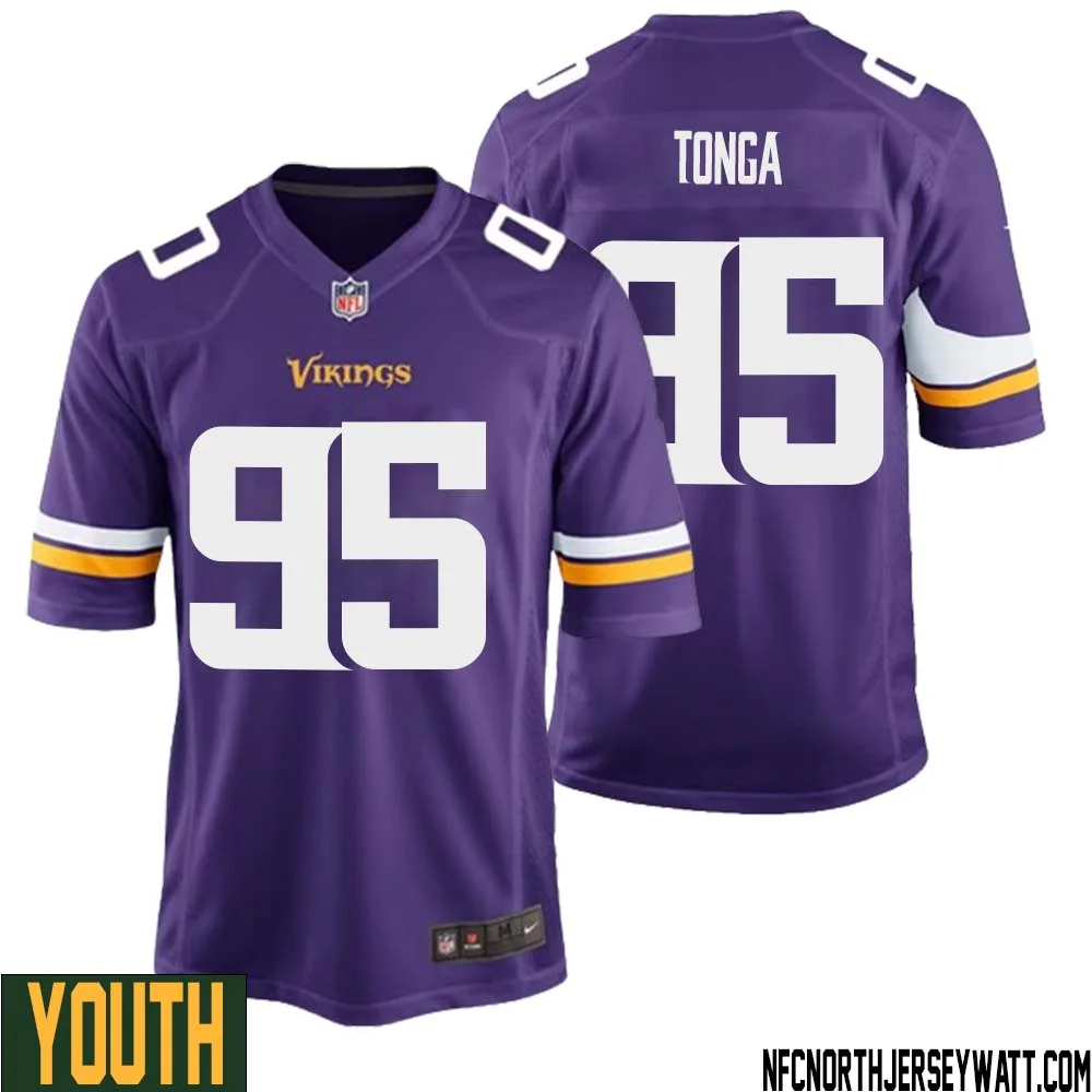 Khyiris Tonga No 95 Minnesota Vikings Game Jersey Court Purple for Youth
