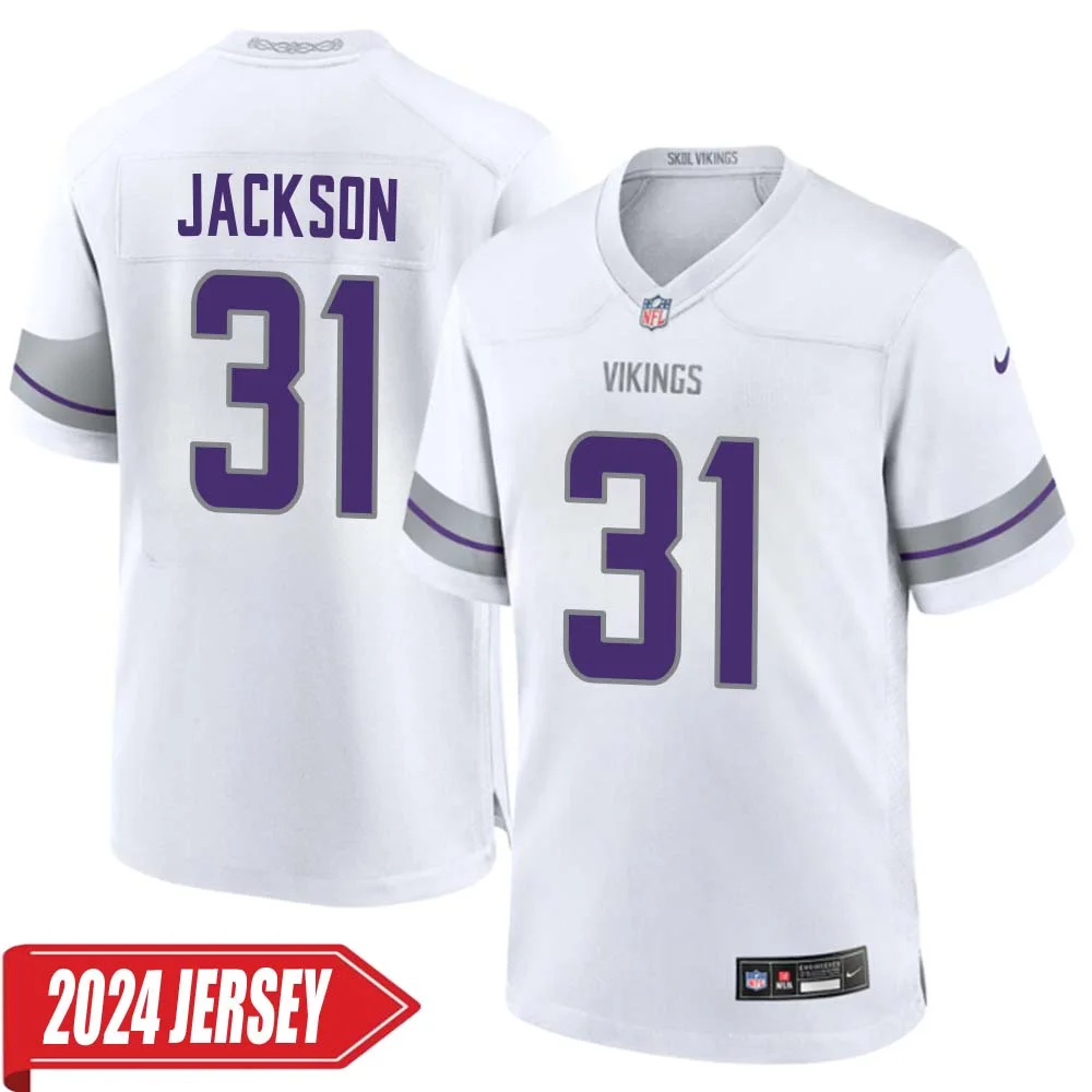 Khyree Jackson No 31 Men s Minnesota Vikings White Alternate Custom Game 2024 Jersey