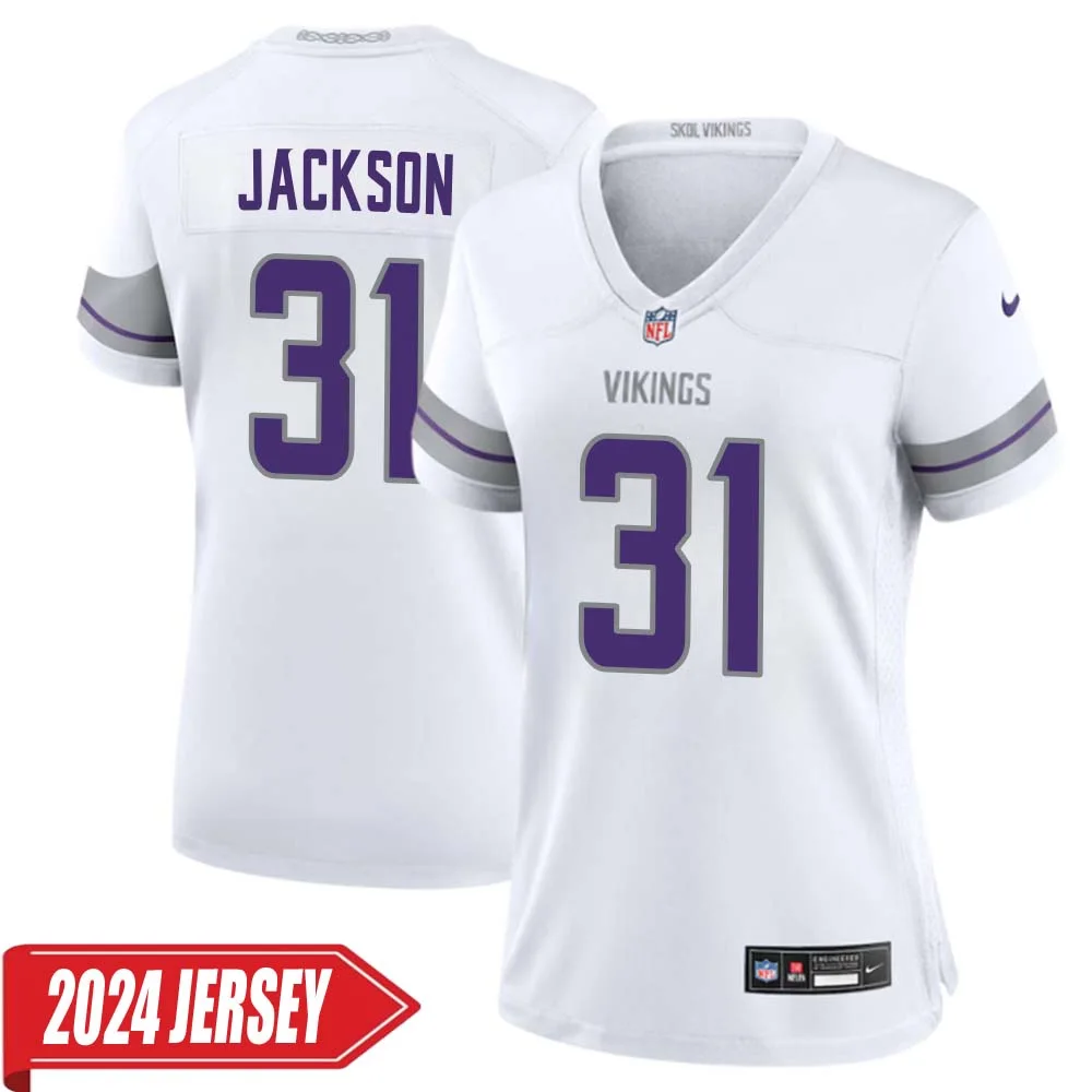 Khyree Jackson No 31 Woman s Minnesota Vikings White Alternate Custom Game 2024 Jersey
